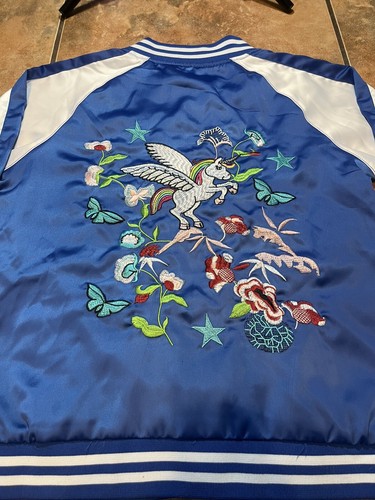 Lola & The Boys Bomber Versity Jacket Embroidered Floral Unicon Zip Size 12 - Picture 2 of 6