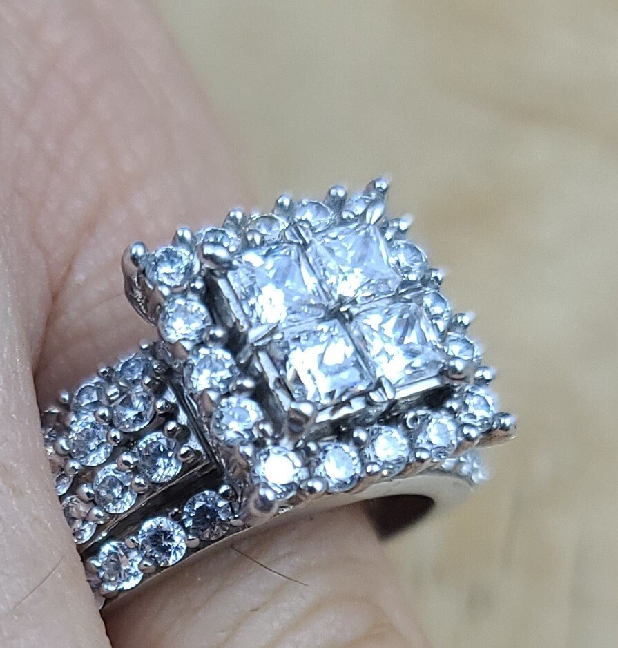 Sterling 925 Solid Silver Iced Cluster Cushion En… - image 17