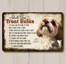 Shih Tzu Treat Rules Sign shitsu dog snack metal tin funny wall art handmade