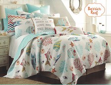 4-pc COLORFUL TROPICAL FISH King Quilt Seashells Starfish Coral Beach House