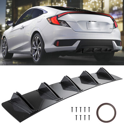 Rear Lip Bumper Diffuser Carbon Fiber 10 Fins Spoiler Splitter For Honda Civic