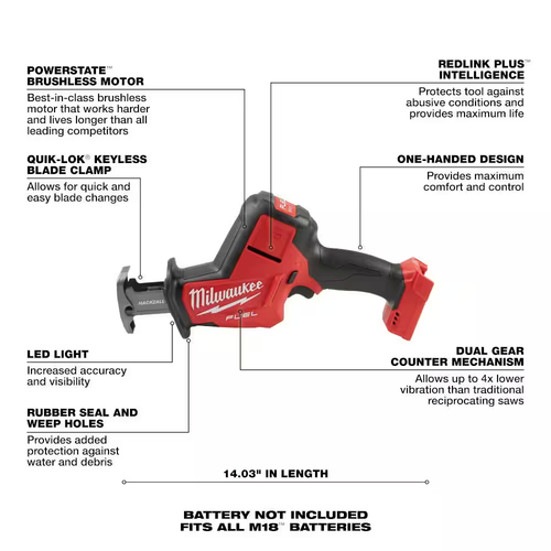 MILWAUKEE M18 FUEL 18V Lithium-Ion Brushless Cordless HACKZALL Reciprocating Saw - Picture 3 of 12