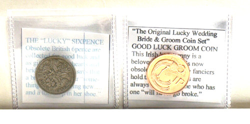 Lucky Wedding Coin Set Genuine UK Sixpence for Bride Harp Irish Penny for Groom