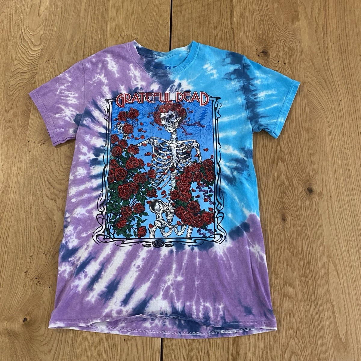 Grateful Dead T Shirt Liquid Blue Purple Tie Dye Skeleton Red