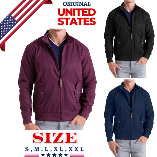 WESTACE Men’s Harrington Jacket Zip Up Bomber Coat Lightweight Casual S-XXL