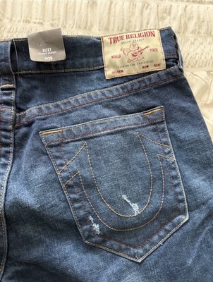 True Religion Men s Straight Fit Dark Wash Blue Denim Jeans 5-Pocket Logo