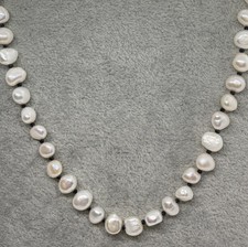 Freshwater White Pearl and Black Spinel Necklace with Sterling Silver Clasp 20"