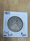 1863 Seated Liberty Half Dollar Silver Civil War Era 50C Coin