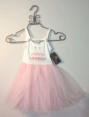 Girls Birthday Cake Flower Rhinestone White Tank Top Frilly Dress Size 2 NEW