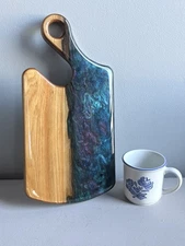 Beautiful Handmade Resin Cheese Board Hardwood Blue/Teal Epoxy Charcuterie Board