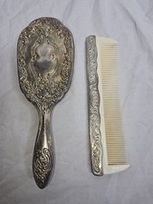 Vintage Silver Plated Vanity Beauty Set Art Nouveau Floral Brush Comb, No Mirror