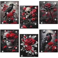 6 Pcs Halloween Gothic Diamond Art for Adults, 10x11.8 Gothic Skull Pictures, Ad
