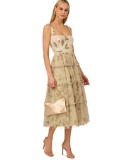 Adrianna Papell Printed Tiered Sleeveless Knit &Mesh MIDI Dress Sz 8, MSRP: 275