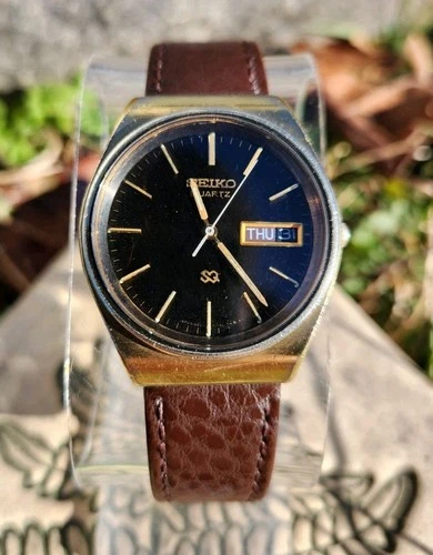 Vtg Seiko SQ 8223-7119 Day/Date RARE Chocolate Brown Dial 34mm Men's Watch NICE!