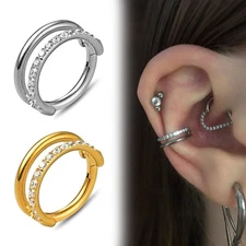 1PC Nose Ring Hoop ASTM F136 Titanium Zircon Labret Helix Piercing Lobe Earrings