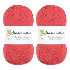 Cotton Yarn,Soft Knitting Yarn 2 Packages of 100g/3.52oz/ Watermelon Red