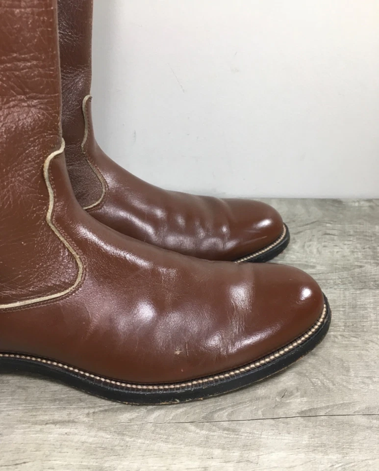 Botas Justin Boots Fort Worth Cuero Marrón Roper Moto Hombres De Colección Años 60 Talla 9.5 Foto 3 de 4