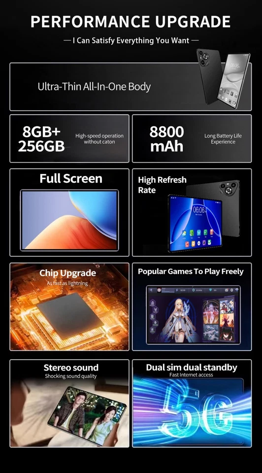 New Tablet 10. 1 inch 8G+256G ROM Android 12 Wifi 5G/4G Dual SIM Bundle Keyboard - Image 3 of 4