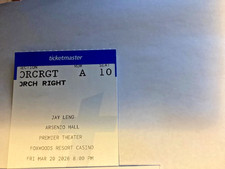 JAY LENO & ARSENIO HALL front row ticket foxwoods 3/20/ 2026