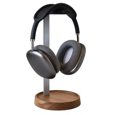 Walnut Headphone Stand, Universal Headset Stand with Storage Base, Wood Deskt...