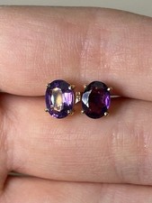 Solid 14K Yellow Gold Stud Earrings  Oval Amethyst
