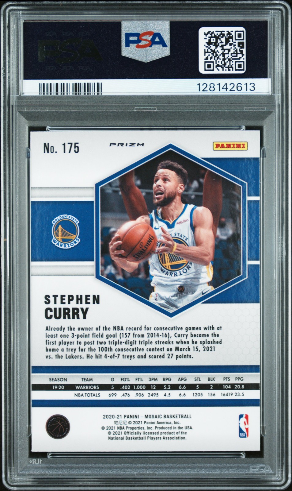 2020 PANINI MOSAIC REACTIVE ORANGE #175 STEPHEN CURRY PSA 10 view 2