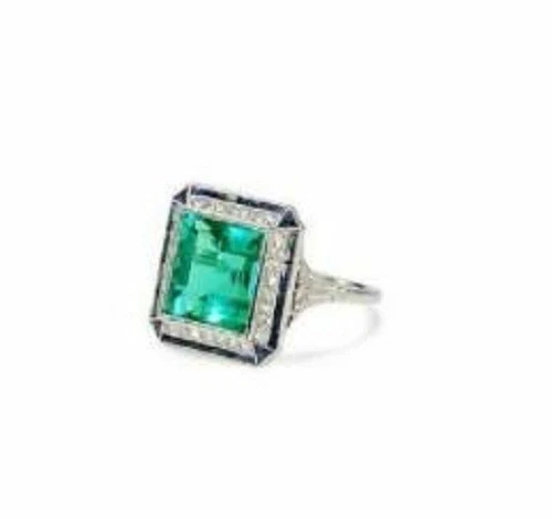 14k White Gold 3.20Ct Green Emerald Cut Lab-Created Diamond Engagement Ring - Image 3 of 4