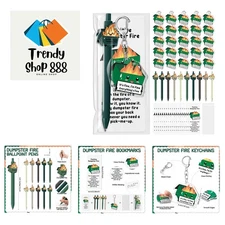 Humorous Dumpster Fire Pens & Keychains - 100-Piece Set for Workplace Positivity