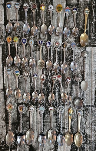 Lot of 37 Vtg Souvenir Spoons Enamel Travel Collectible State Destination USA