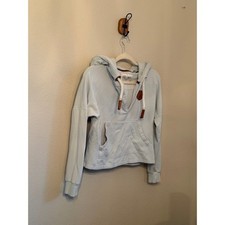 Wanakome Hoodie Women Medium Blue Good Rope Tie V-Neck Pullover Sweatshirt