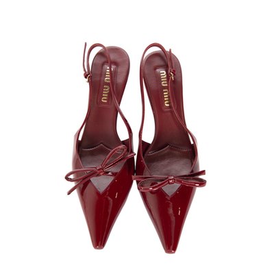 MIU MIU Burgundy Leather Slingback Pumps with Bow Detail Size 39