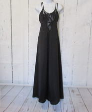 Vintage Vanity Fair Nightgown 34 XS Black Applique Slip Dress Strappy Long Maxi