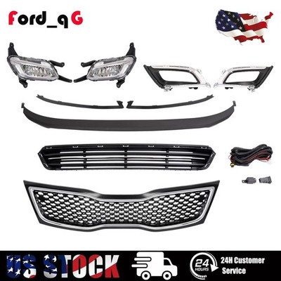For Kia Optima 2014-2015 Front Upper Bumper Grille Chrome Trim w/Fog lights Set