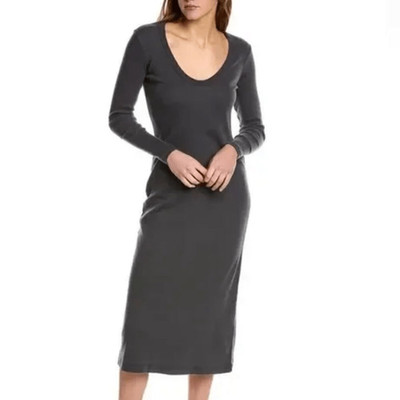 NWT Standard James Perse Sage Green V Neck Ribbed Knit MIDI Dress Large