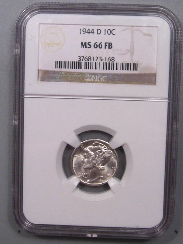 BU Full Bands 1944-d Silver MERCURY Dime NGC MS66FB. #8