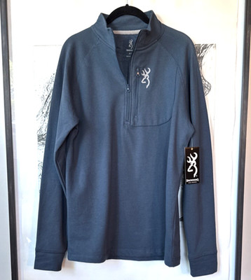 Browning Mens Pullover NWT Sz M Blue Active Ware I/3 Zip Collar Casual