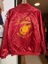 True Vintage 70s US Marine Corps Satin Jacket Size Large Red