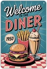 Diner Food Sign Tin Sign Vintage 1950s American Diner Metal Sign, 8 x 12 Inch