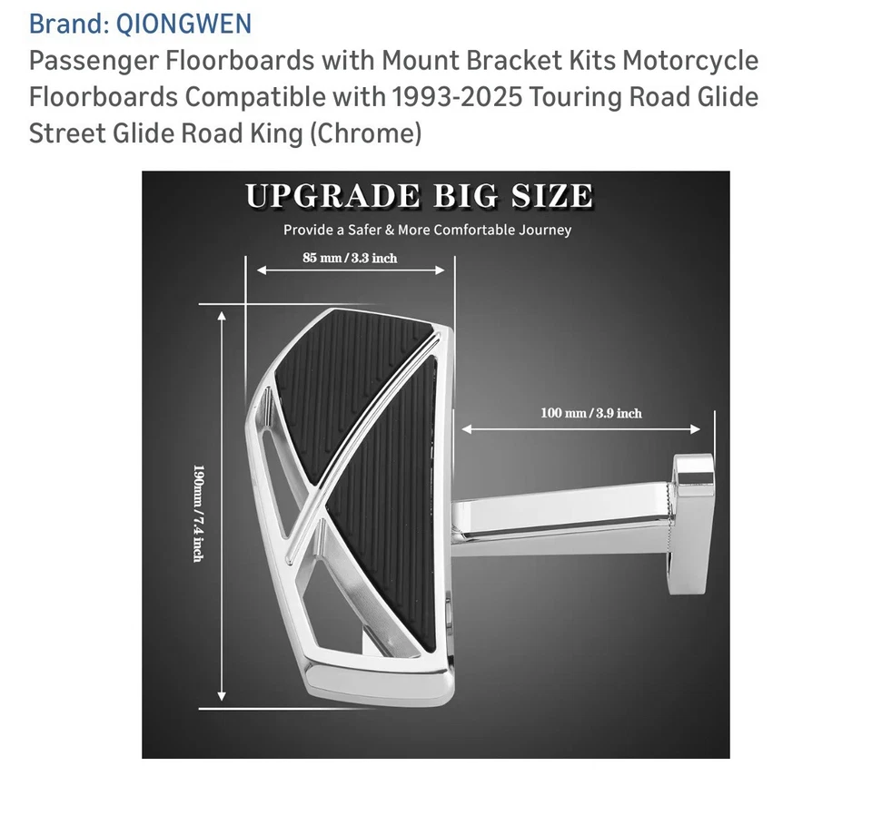 Chrome Adjustable Passenger Floorboard Pegs for Harley Touring Road Street Glide - Image 2 of 4