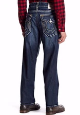 $350 NWT TRUE RELIGION Sz32 STRAIGHT W/FLAP NATURAL SUPER T JEANS DLKD CL MDE NR