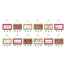 OWI Christmas Decor -Fun Quirky Holiday Saying Glitter Ornaments 12pc. 45309