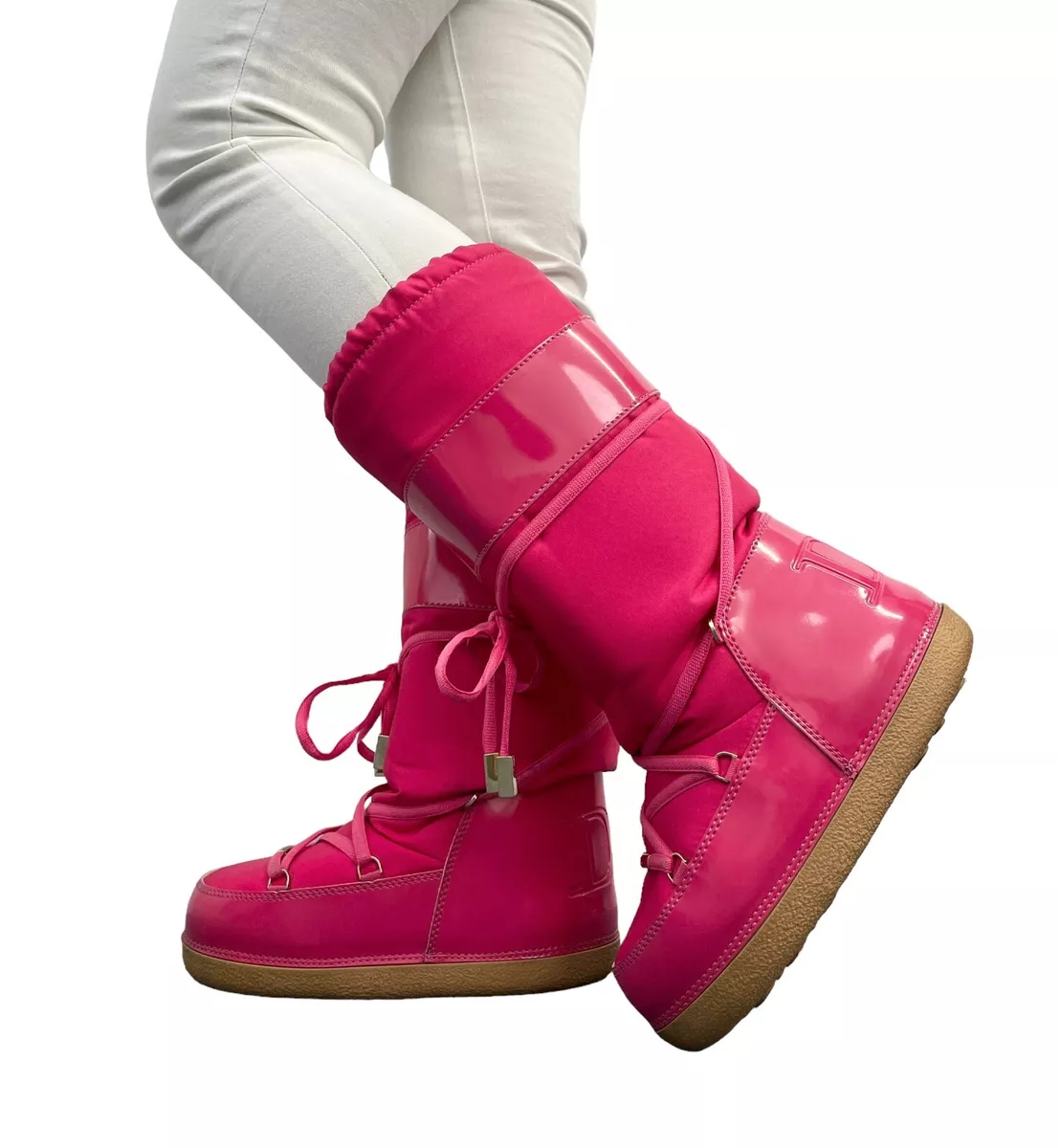 Christian Dior Vintage Big Logo Lace-up Snow Boots #35-37 US7 Pink Nylon  RankAB