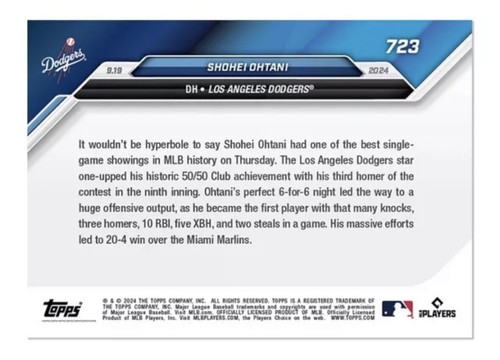 Shohei Ohtani 2024 Topps Now #723 “MINT” 50/50 Greatest Day Baseball History - Picture 2 of 2