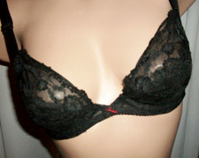 Vtg Marja Black Beauty Nylon Lace Bullet Bra 32 B