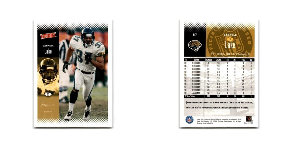 Carnell Lake 2000 Upper Deck Victory #87 Jacksonville Jaguars Football Card NM - Image 3 of 3