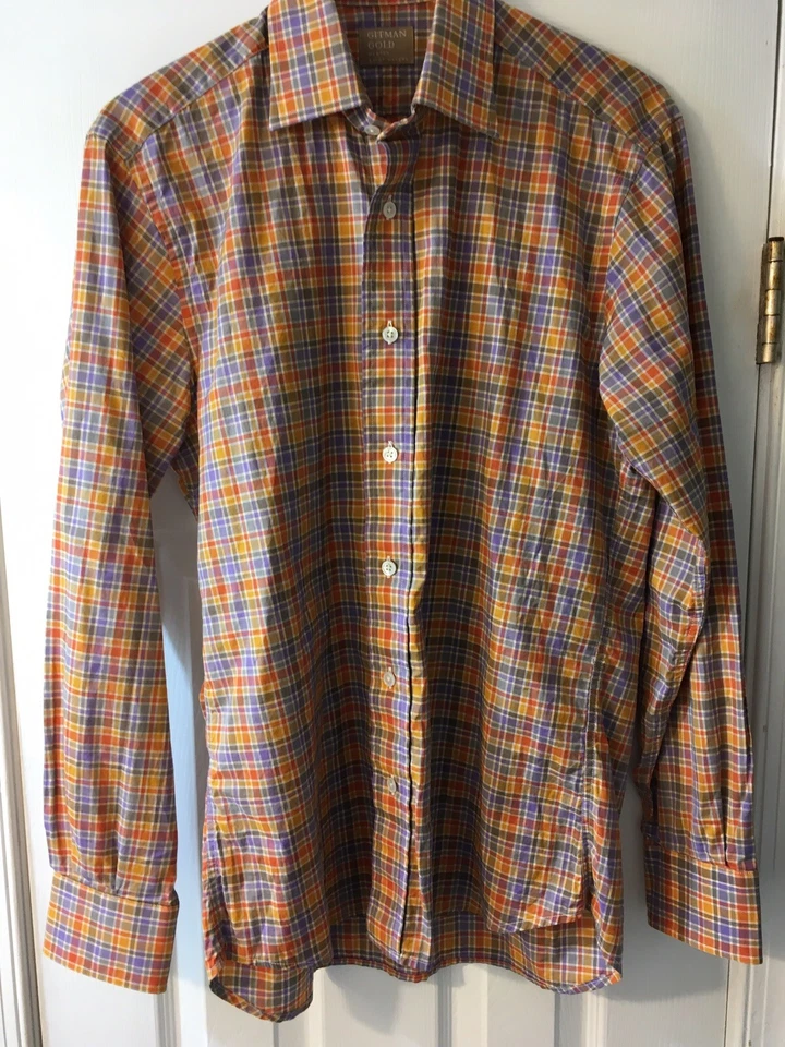 GITMAN GOLD Shirt Plaid Multicolor Small 14 1/2 - 33 Long Sleeve Made In USA - Image 2 of 4