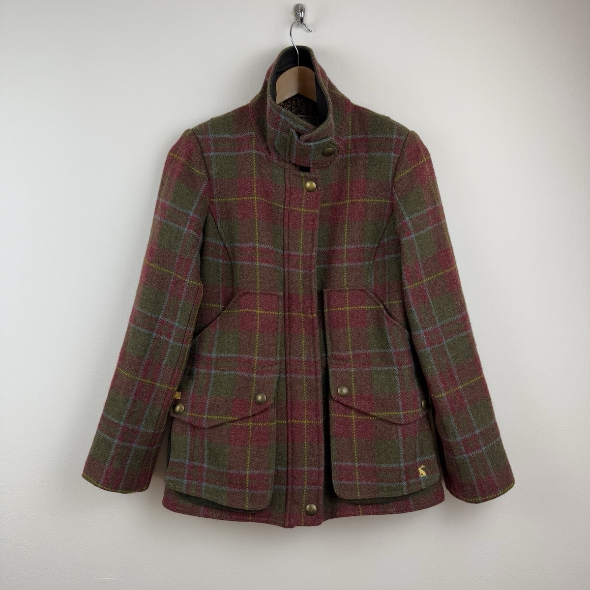 Joules Tweed Field Coat Jacket Red Green Wool Check Country Coat