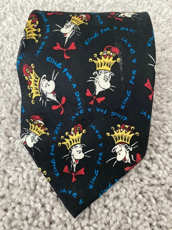 Винтажный галстук учителя Dr. Seuss King For A Day синий 100% шелк - Изображение 2 из 4