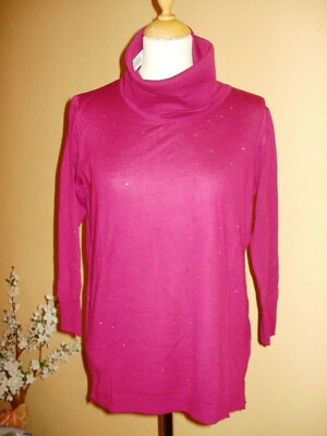 Dünner Rollkragen-Pullover m.Strass,v.amira,beere,3/4 Arm,Gr.38/40,Neu