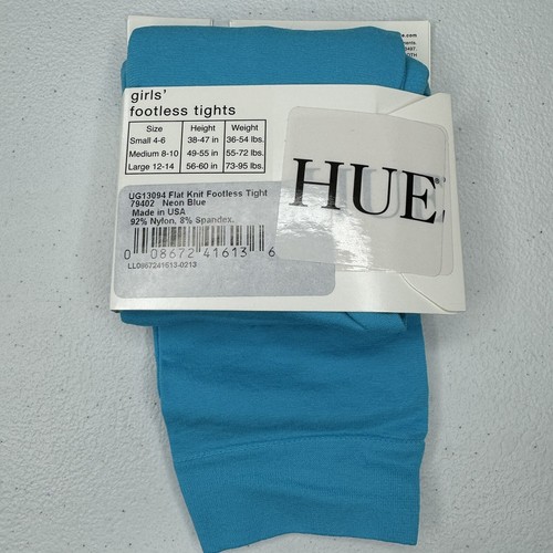 HUE Girls Neon Blue Flat Knit Footless Tights Size L 12-14 Nylon Blend 1 Pair - Picture 4 of 5